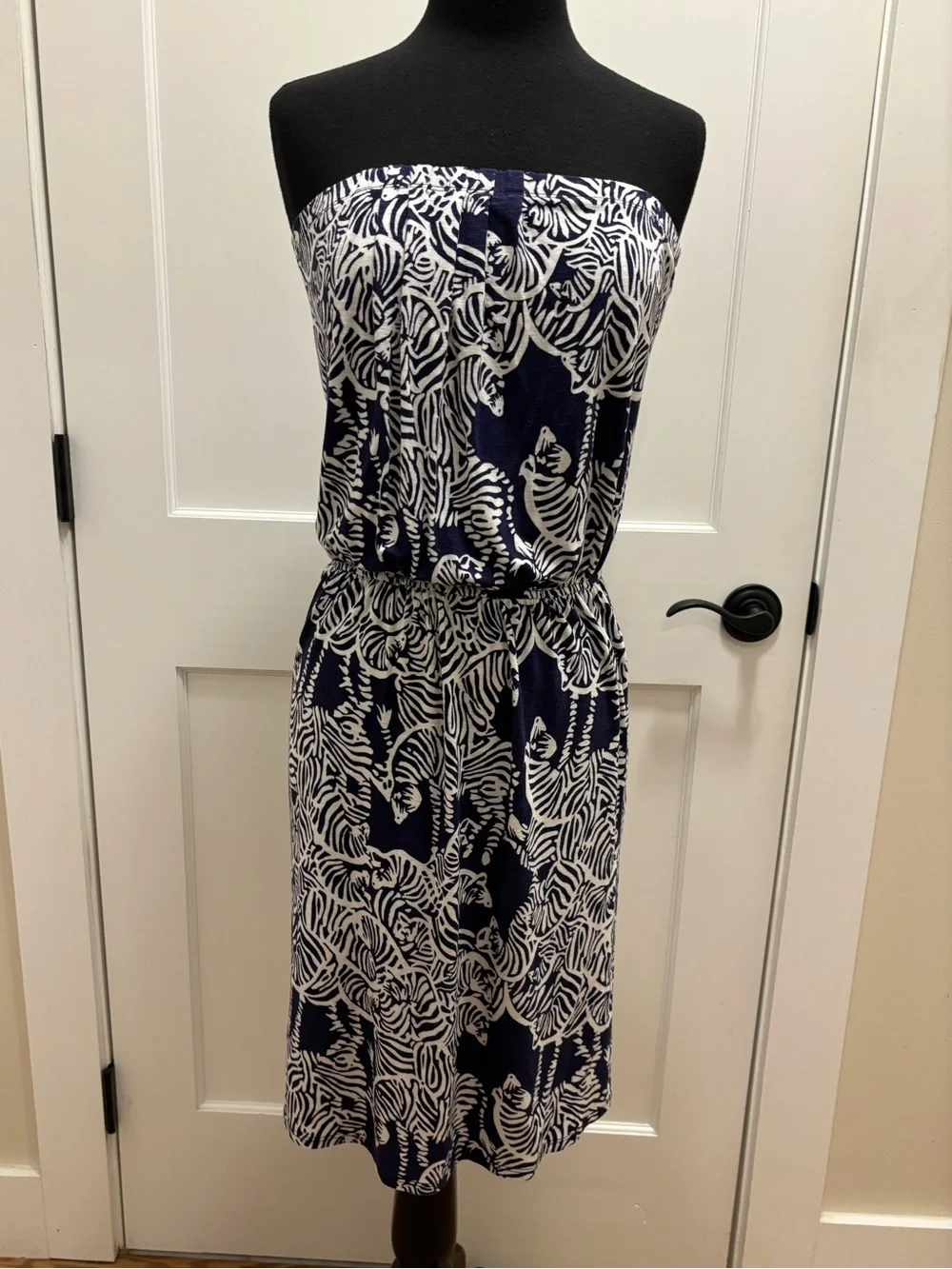 Lilly Pulitzer Matyson Strapless Mini Dress  Navy I Herd You Zebra Print Women S - Picture 7 of 14